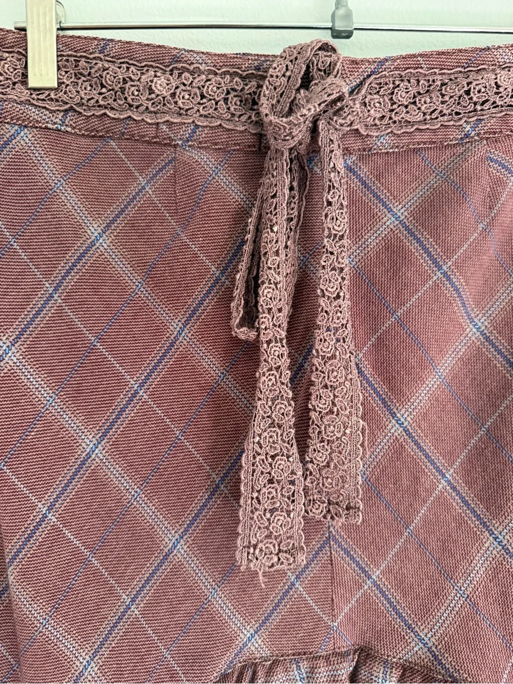Free People Mauve Plaid Ruffle Hem Midi Skirt - Picture 6 of 10